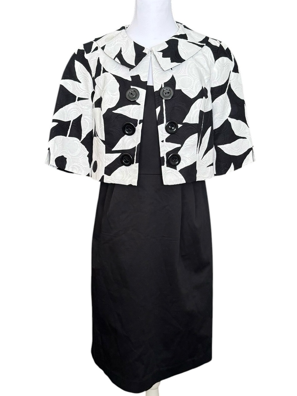 Coldwater Creek Dress w/ Jacket Set Outfit Suit Black White Floral 10P 10 Petite - Picture 3 of 7